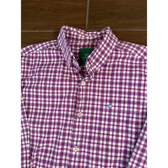 Southern Tide Other - Southern Tide Club Mens Large Purple Gingham Pima Cotton Stretch Button Down